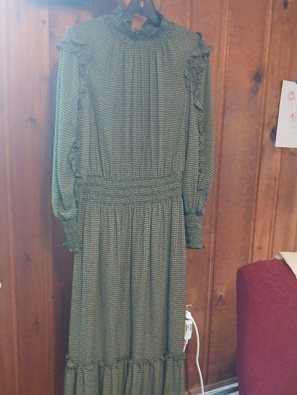 ✅️Smocked Waist Long Sleeve Maxi Dress in Olive Green